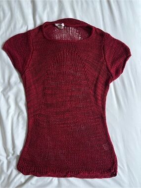 Helmut Lang Red Knit Short Sleeve Sweater Top